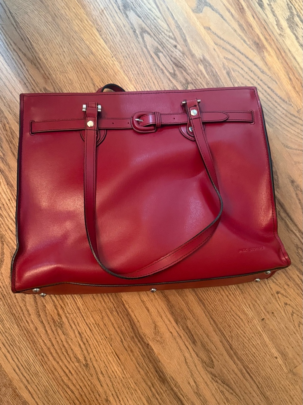 Jack Georges Red Italian Leather Laptop Work Tote Business Briefcase